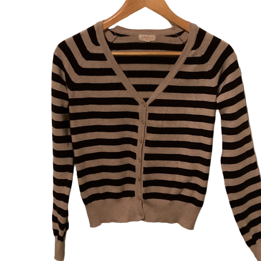 Ambiance Black and Beige Striped Cardigan